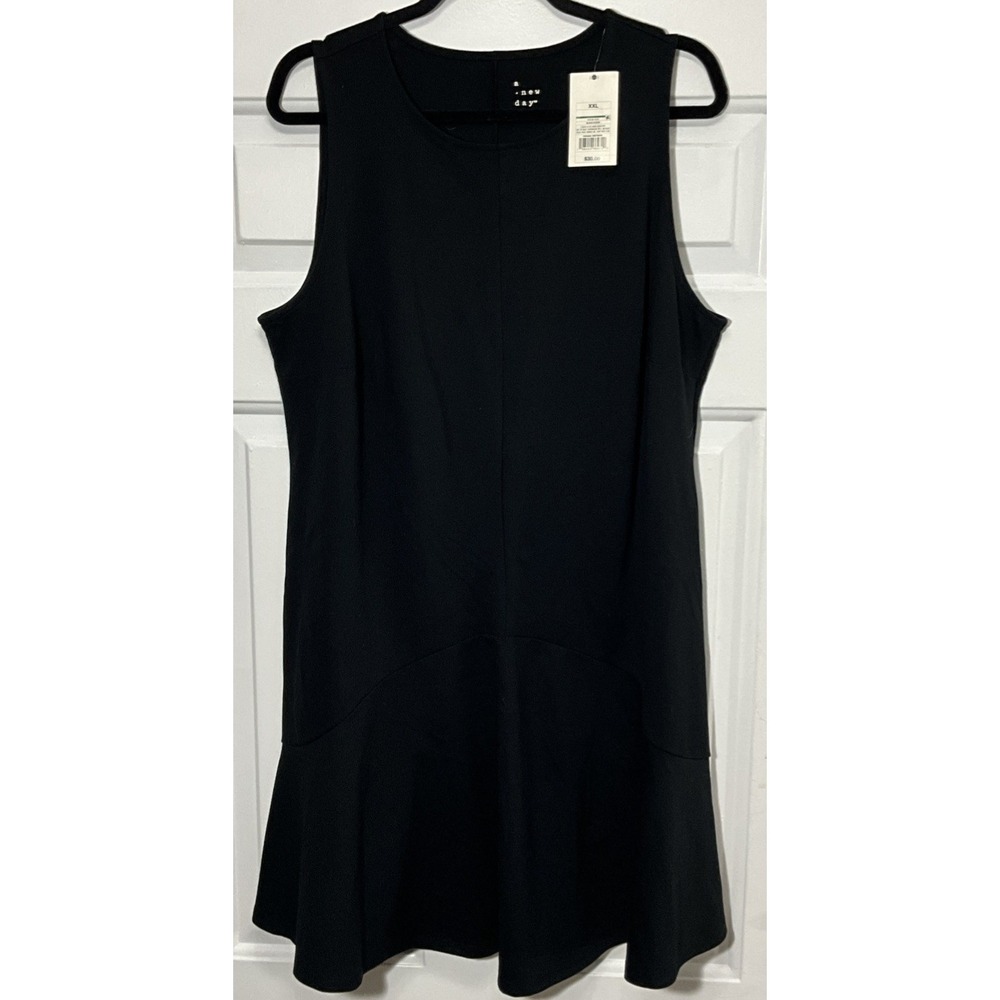 A New Day Womens XXL Black Sleeveless Drop Waist Ruffle Hem Midi Shift Dress